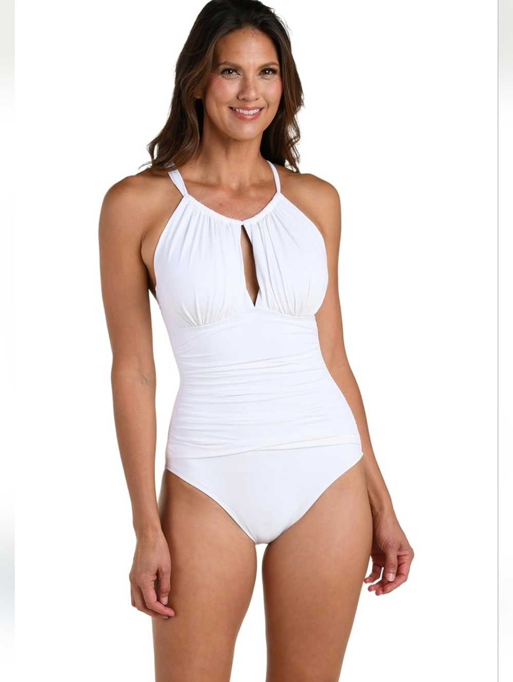 La Blanca White Halter Keyhole One-Piece Swimsuit